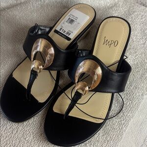Impo Black Sandals with Metallic Gold Details
